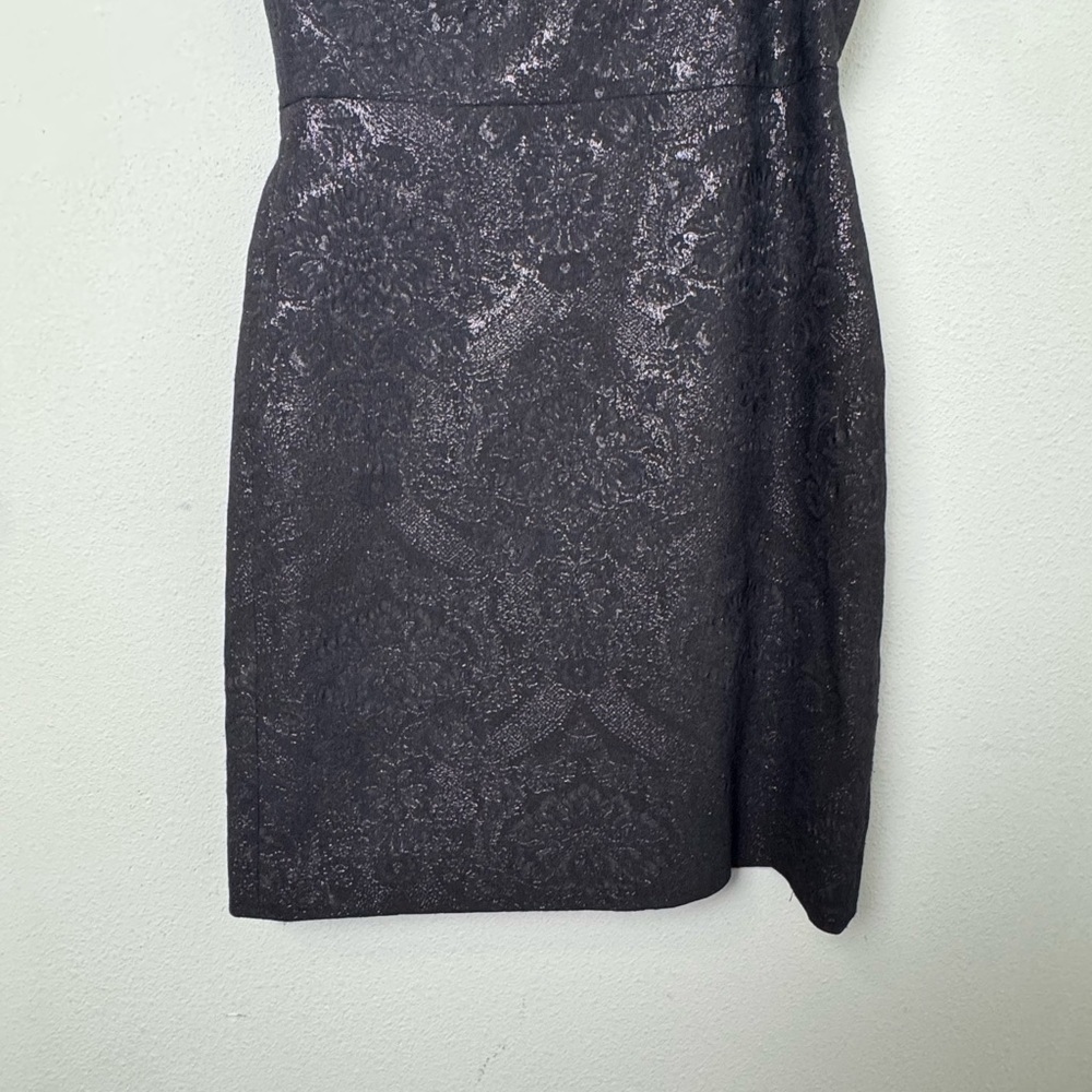 Alice + Olivia Kiro Ruffle Shoulder Jacquard Neck Cocktail Mini Dress Black Sz 4 - Picture 9 of 16